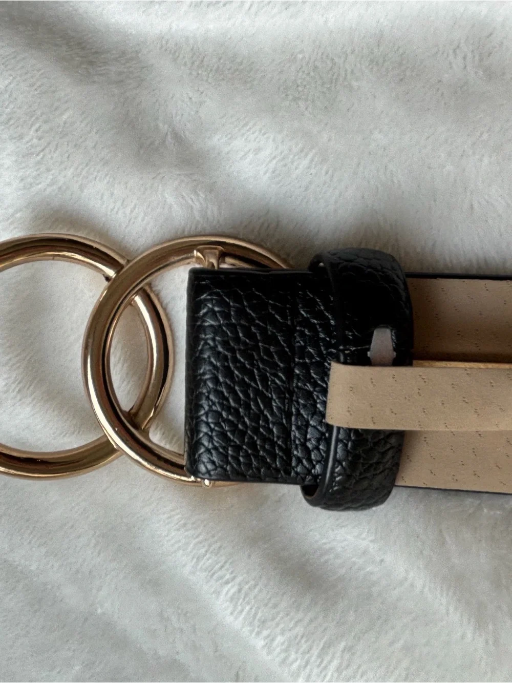 Women’s Black Double-Ring Faux Leather Belt